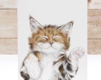 Self Care Slow Living - Dream big. Nap often. Sleeping Tabby Cat Greeting Card – 4x6” Blank Note Card, Frameable Watercolor Cat Art Print