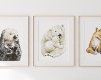 Baby Animal and Mom Nursery Art Print Set - MIX n MATCH \ Choose Any 6 Paintings \ for Boho Minimalistic Home