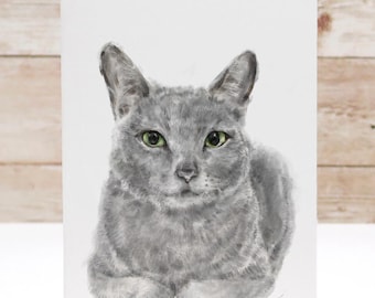 Take it Slow Greeting Card – Gray Cat Blank Note Card, Frameable Watercolor Grey Cat 4x6" Art Print, Mindfulness Encouragement Stationery