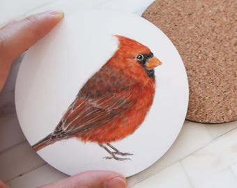 Red Cardinal Coaster, Coffee Table Decor, Watercolor Bird Art, Winter Kitchen New Apartment