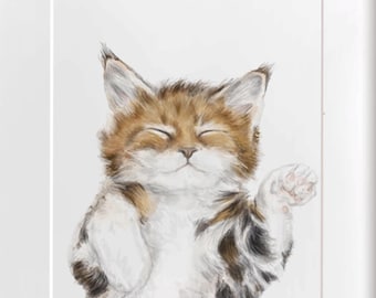 Sleeping Tabby Cat Art Print – Watercolor Cat Wall Art, Cute Tabby Cat Illustration for Cat Lovers, Signed by Artist