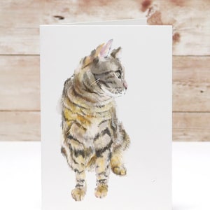 Grey Tabby Cat Blank Card – 4x6” Watercolor Art Print, Frameable Greeting Card for Cat Lovers