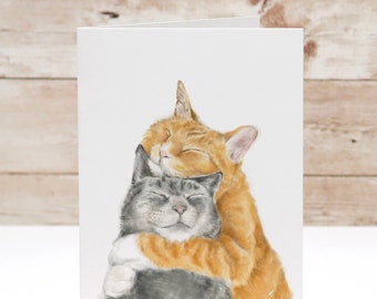 Cat Mom Card -  Miss you, Thinking of You, Cute Couple, for wedding, hug, snuggle, love, engagement wedding for cat lovers