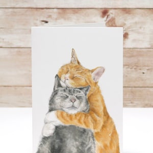 Cat Mom Card -  Miss you, Thinking of You, Cute Couple, for wedding, hug, snuggle, love, engagement wedding for cat lovers