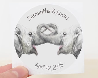 Personalized Wedding Stickers With Names And Date, Elephant Lovers, Custom Bridal Shower Party Favor Thank You Gift Tag For Guests In Bulk