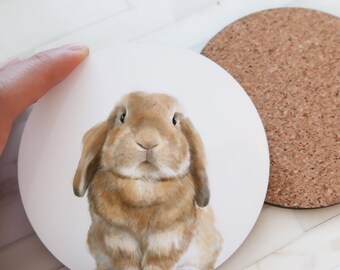 Bunny Lover Gift - Rabbit Drink Coaster with Cork Backing, Glossy Woodland Animal Art, Unique Housewarming Present, Coffee Table Decor