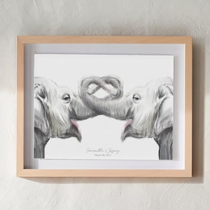 Elephant Wedding Gift for Couples – Personalized Art Print for Anniversary, Custom Bride n Groom Wall Decor, Romantic Love Wall Painting