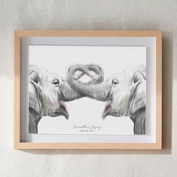 Personalized Elephants Art Print - In Love Painting, African Jungle Art, Safari Room, Elephant Decor, Anniversary Wedding Engagement Bridal