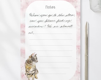 Gray Tabby Cat Watercolor Notepad - Compact Size with 50 Tear-Off Pages for All Cat Lovers | Illustrated Stationery | Made in Canada