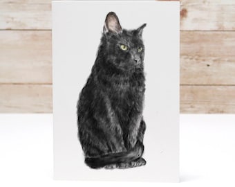 Black Cat Blank Card – 4x6” Watercolor Art Print, Frameable Greeting Card for Cat Lovers