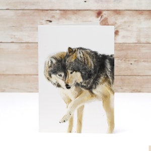 Tarjeta de almas gemelas: pintura de lobos enamorados: dulce tarjeta romántica para pareja para aniversario de esposo, novia y pareja