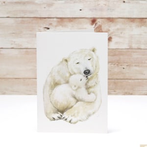 Neue Baby Karte - Eisbär Jungtier und Mutter Aquarell Kunst - Beste Mutter aller Zeiten Geschenk, Neugeborene, Glückwünsche Schwangerschaft, geschlechtsneutrales Ozean Thema