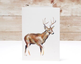 Christmas Card Set, Deer, Happy Holiday Seasonal Gift, Watercolor Wildlife Art Painting Print for Outdoor Animal Lovers