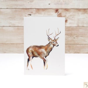 Christmas Card Set, Deer, Happy Holiday Seasonal Gift, Watercolor Wildlife Art Painting Print for Outdoor Animal Lovers