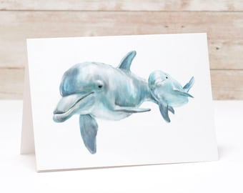 Newborn Baby Birthday Card | Dolphin Mom and Calf