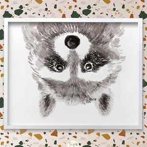 Raccoon Print Baby Nursery Art Watercolor Painting Fun Raccoon Art Kids Wall Art Woodland Nursery Raccoon Art Woodland Animal image 1