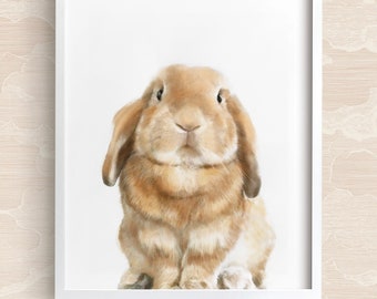 Bunny Rabbit Wall Art Print, Baby Animal Watercolor Painting for Girl Room, Cute Woodland Wall Decor