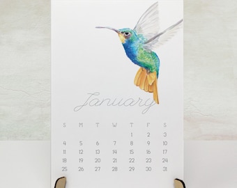 2026 Bird Desk Calendar w/ Stand - Monthly Small Mini Office Planner, Modern Watercolor Art, Christmas Gift, 5x7"