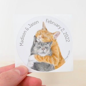 Personalized Wedding Favor Stickers For Cat Lovers, Custom Labels With Names And Date, Bridal Shower Party Thank You Gift For Guests In Bulk