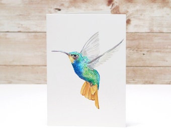 Hummingbird Card, Blank on the Inside Garden Note Cards, Bundle Deal Set Available - Watercolor Artwork by Crystal Ho