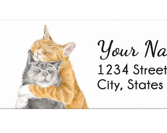 Cuddling Cat Personalized Address Labels for Envelopes, 120 Stickers, Self-adhesive, Wedding Gift For Cat Couples, Wedding Return Address