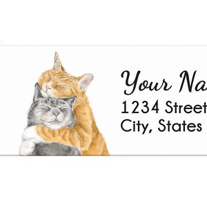 Etiquettes d'adresse personnalisées chat câlin pour enveloppes, 120 autocollants, auto-adhésives, cadeau de mariage pour couples de chats, adresse de mariage