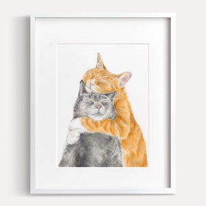 Cat Snuggles in Love Art Print anniversary, poster, sweet cute adorable wall decor nursery, gift for wife, her wedding, friendship image 3