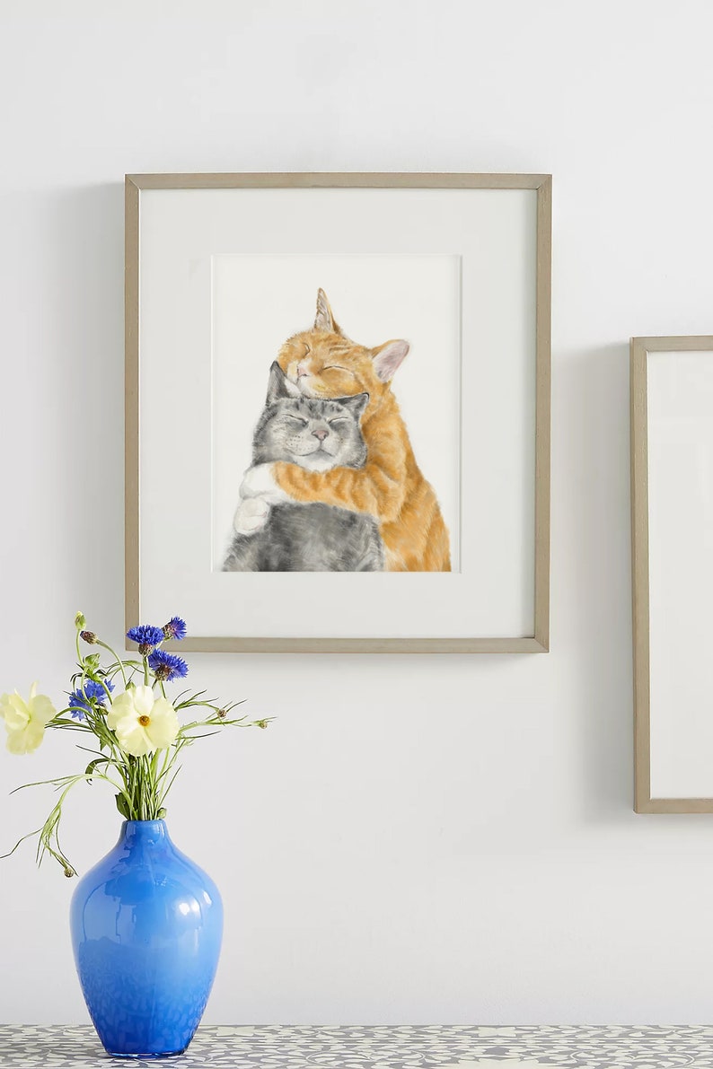 Cat Snuggles in Love Art Print anniversary, poster, sweet cute adorable wall decor nursery, gift for wife, her wedding, friendship image 5