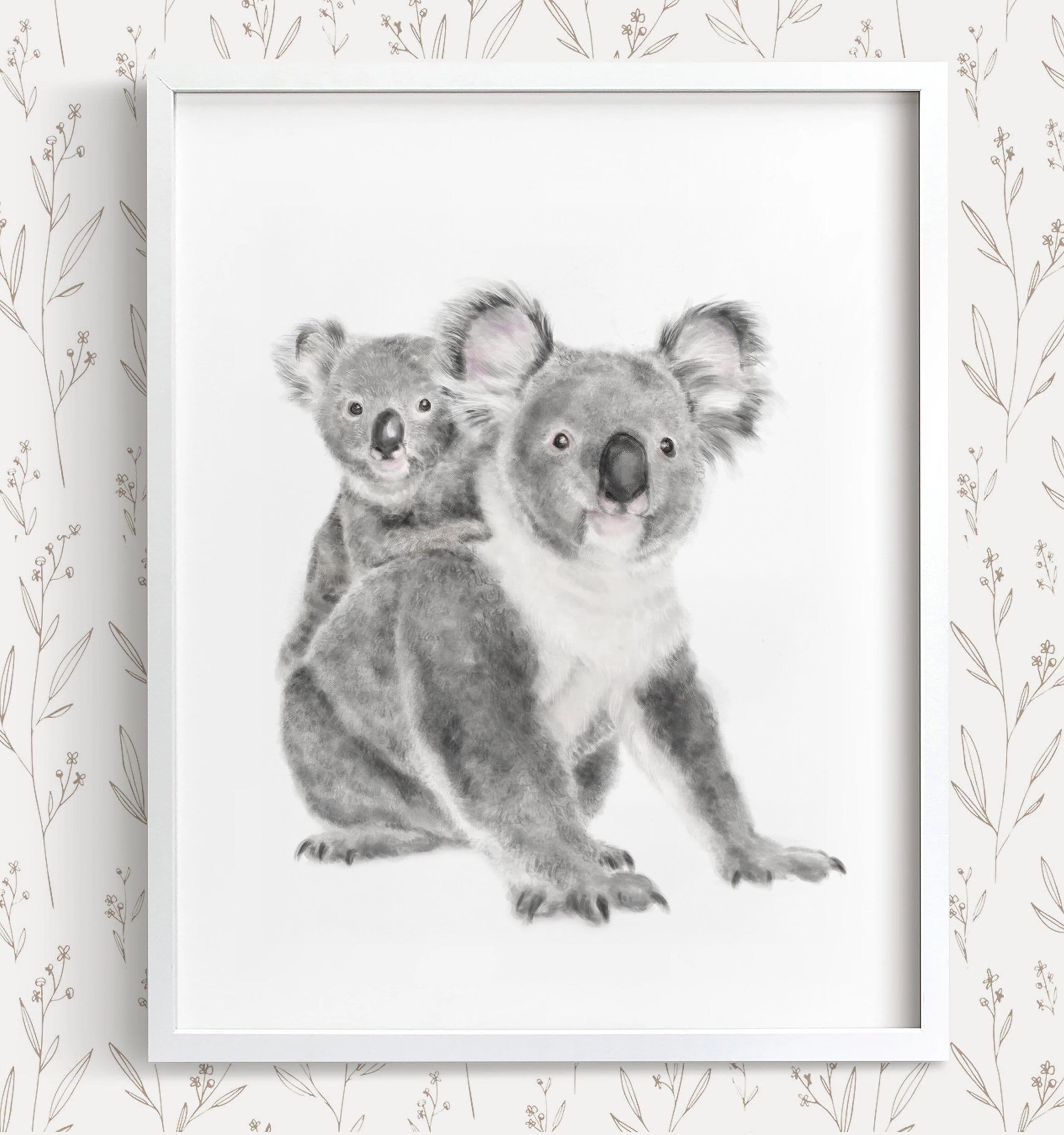 Koala Mom and Baby Joey Art Print - New Mom Gift, Australia Cute