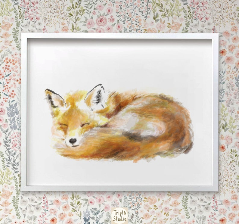 Fox Art Print, Boho Wall Decor, Woodland Animals, Nursery Minimalist Baby Room, Earth Tone Monochromatic, Modern Gender Neutral image 1