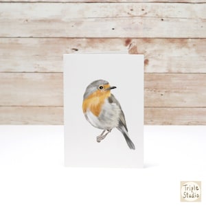 Carte Robin Bird, aquarelle moderne, cartes de correspondance vierges à l'intérieur, lot offert - oeuvre par Crystal Ho