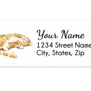Etiqueta de dirección de devolución personalizada para gatos, 120 pegatinas personalizadas, pegatinas de gatito atigrado naranja para sobre, regalos de inauguración de la casa, regalo de dama de gato