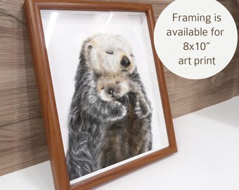 Baby Otter Nursery Wall Art – Son n Mom Coastal Ocean Animal Print, Gender Neutral Bedroom, Sea Life Beach Watercolor Painting for Boy Mum