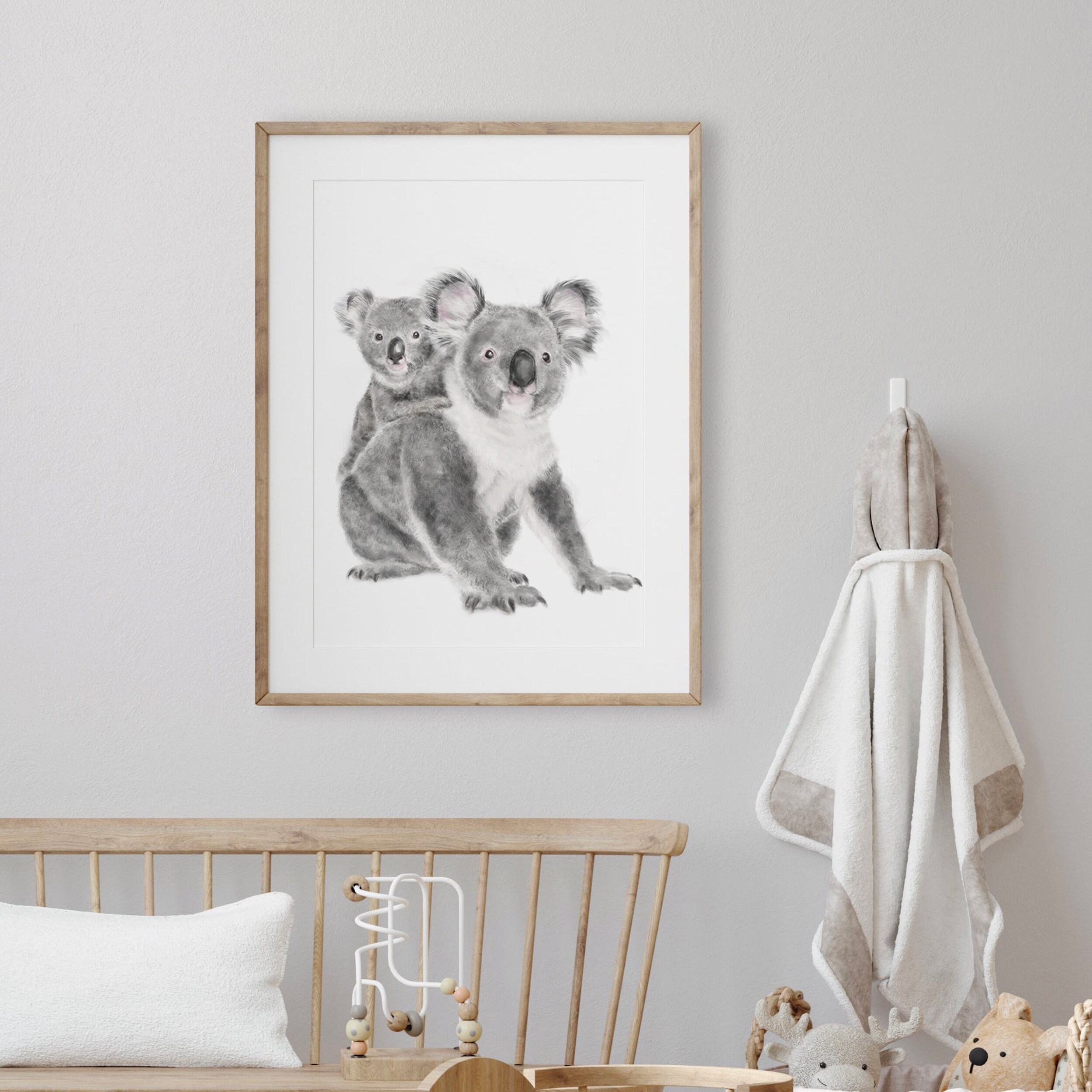 Koala Mom and Baby Joey Art Print - New Mom Gift, Australia Cute