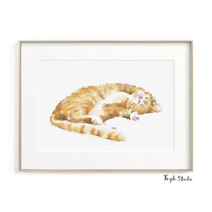 Cat Print Orange Tabby Ginger Cat Painting, Home Wall Decor, Watercolor Art, Crazy Cat Lady, Cat Lover Gift, Minimal image 2