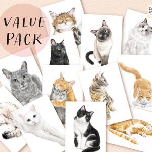 Niedliches Katzen Briefpapier-Set - Blanko-Grußkarten-Set mit Aufklebern, Orange getigerte und graue Katze Art Kit, Mix n Match Kartenset für Katzenliebhaber und Mütter