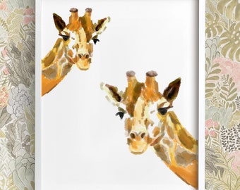 Giraffe Art Print - Safari Wall Art - Baby Shower Gift - Nursery Baby Room - Boho Minimalist Watercolor Painting