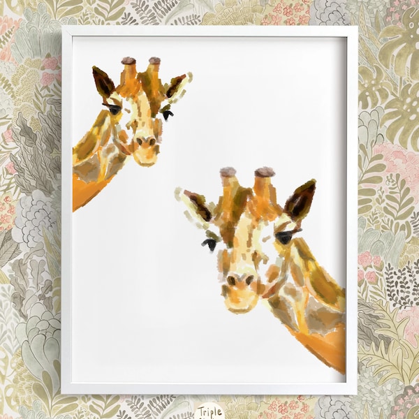 Giraffe Art Print - Safari Wall Art - Baby Shower Gift - Nursery Baby Room - Boho Minimalist Watercolor Painting