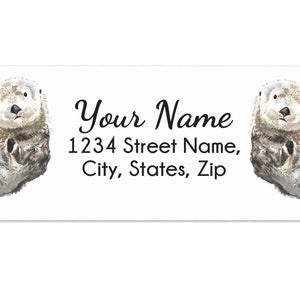 Etiquetas de etiqueta de dirección de devolución personalizadas de Sea Otters, 120 piezas - Nuevo regalo de boda en casa - Ocean Animal Watercolor Art - Hecho a mano