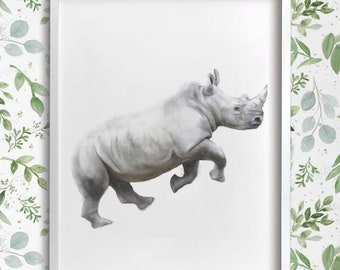 Modern Rhino Watercolor Painting | Nursery Wall Art | Soft & Calming | Signed by Artist