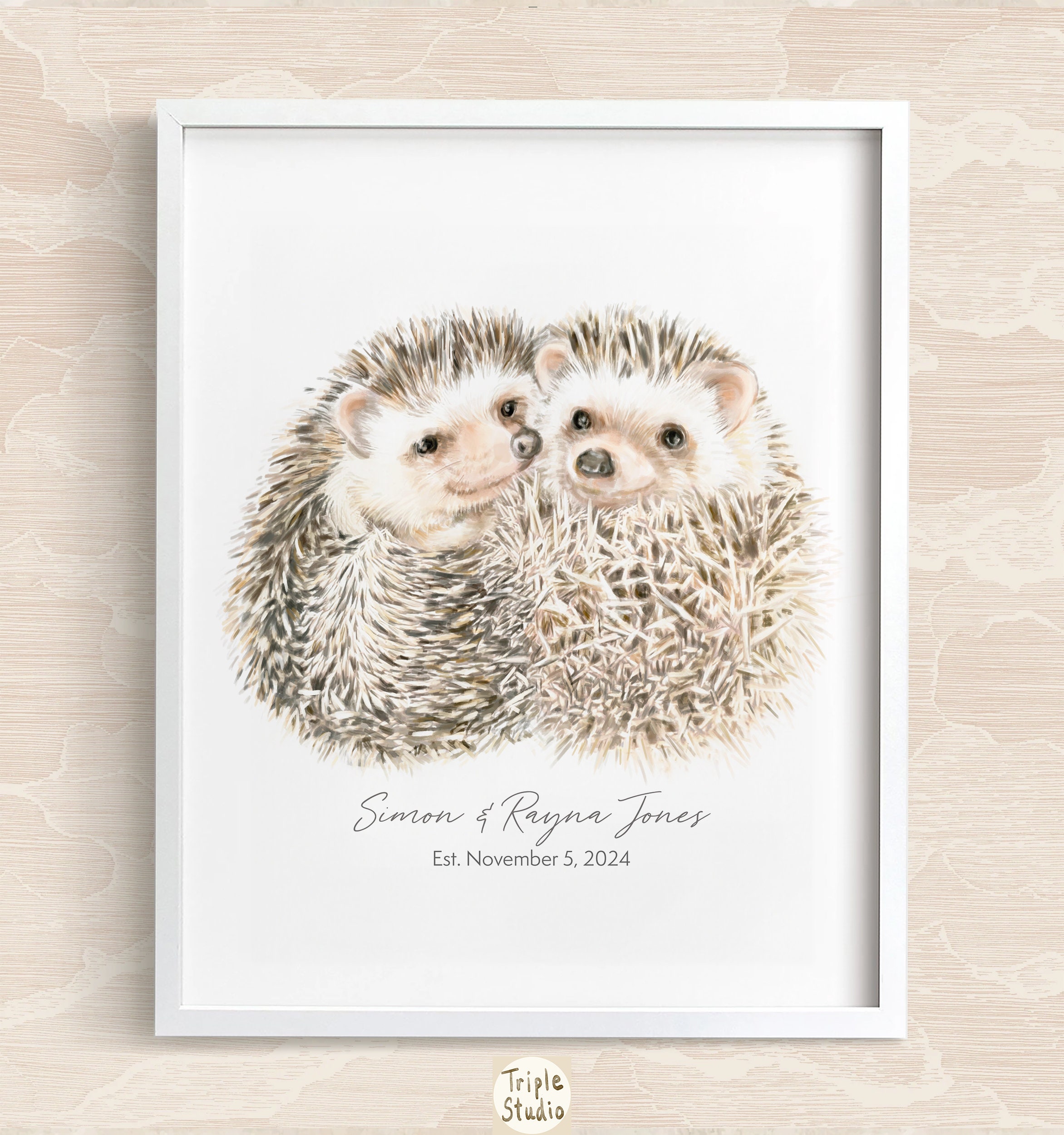 Personalized Hedgehogs Art Print – Custom Romantic Anniversary Gift for  Wife, Cute Love Wedding Poster, Adorable Wall Decor for Her - Etsy Israel, image size:2344x2500