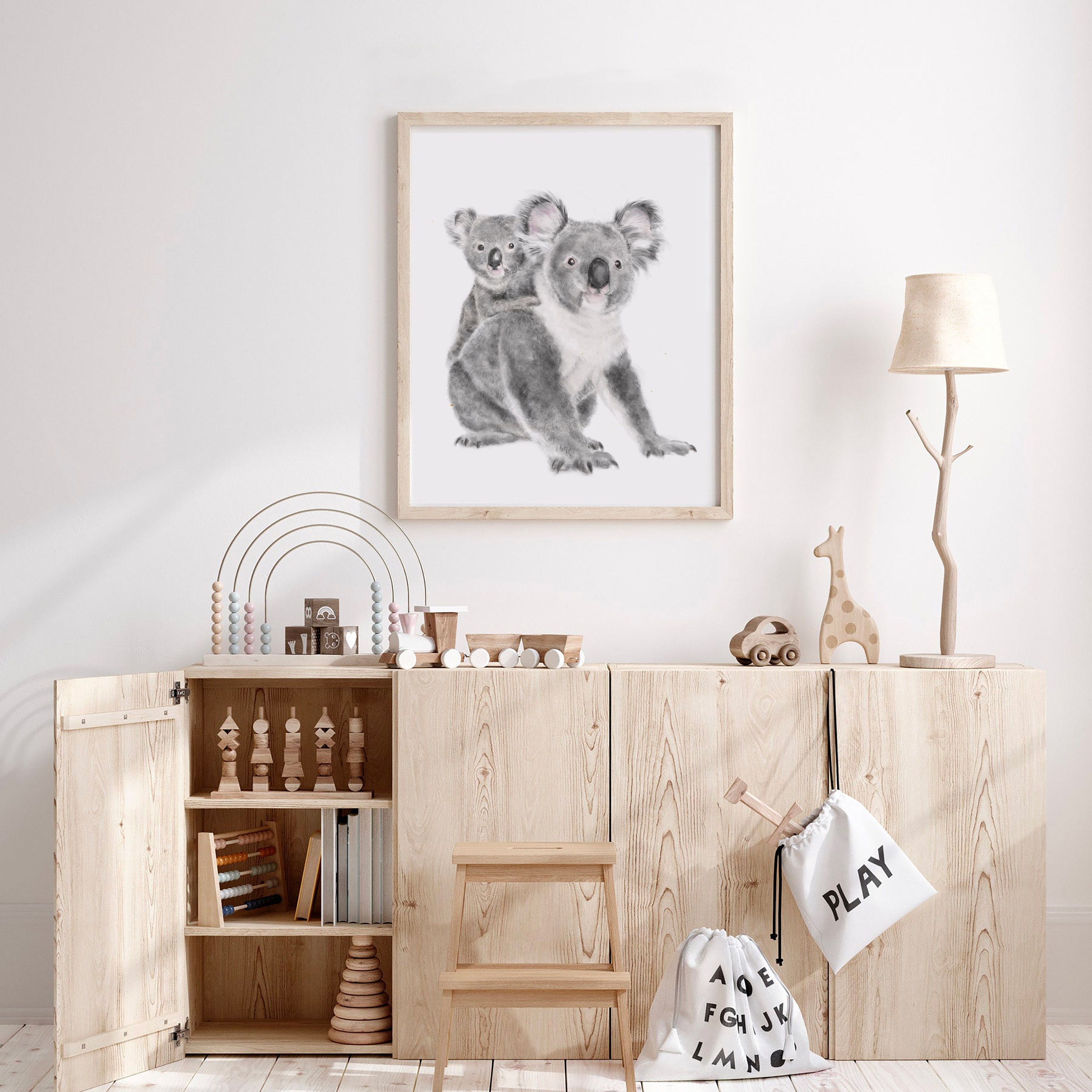 Koala Mom and Baby Joey Art Print - New Mom Gift, Australia Cute