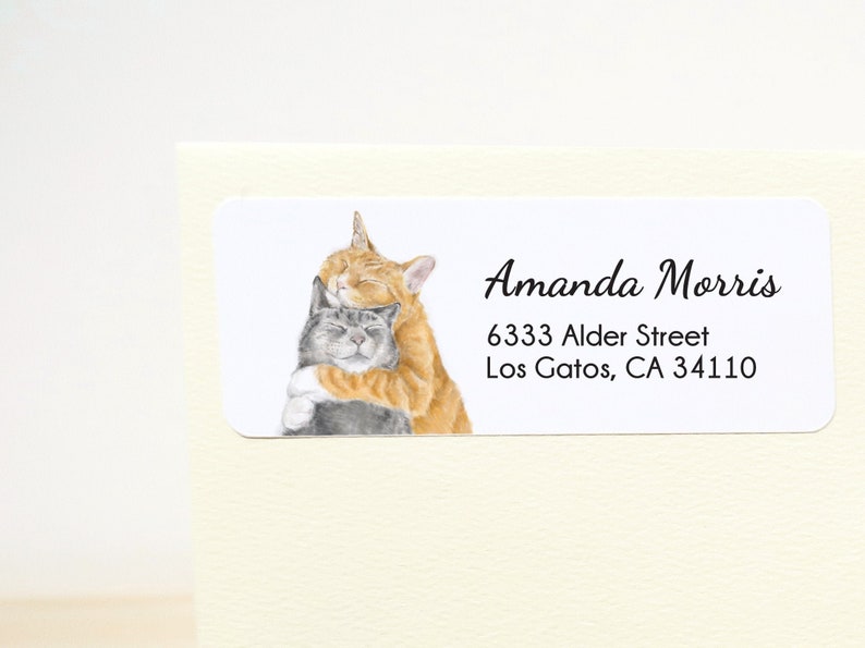 Cuddling Cat Personalized Address Labels for Envelopes, 120 Stickers, Self-adhesive, Wedding Gift For Cat Couples, Wedding Return Address image 4