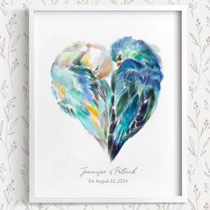 Personalized Unique Wedding Gift for Couples – Sweet Love Bird Wall Art Print, Custom Anniversary, Parents, Wife, Engagement, Romantic Decor