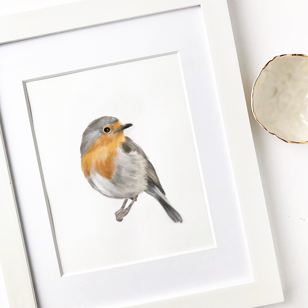 Robin Bird Watercolor Painting, Minimalistic Bird Wall Decor, Home ...
