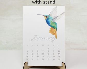 2027 Bird Desk Calendar w/ Stand - Monthly Small Mini Office Planner, Modern Watercolor Art, Christmas Gift, 5x7"