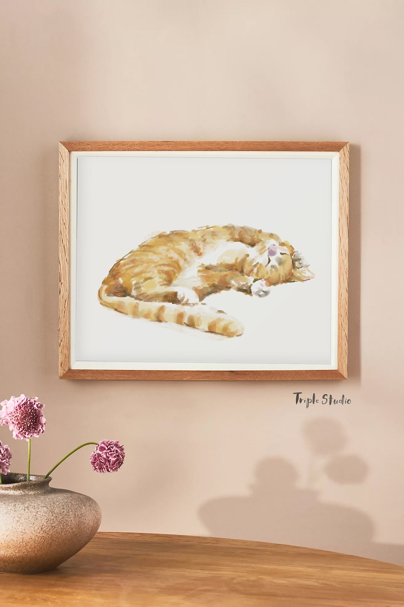 Cat Print Orange Tabby Ginger Cat Painting, Home Wall Decor, Watercolor Art, Crazy Cat Lady, Cat Lover Gift, Minimal image 4