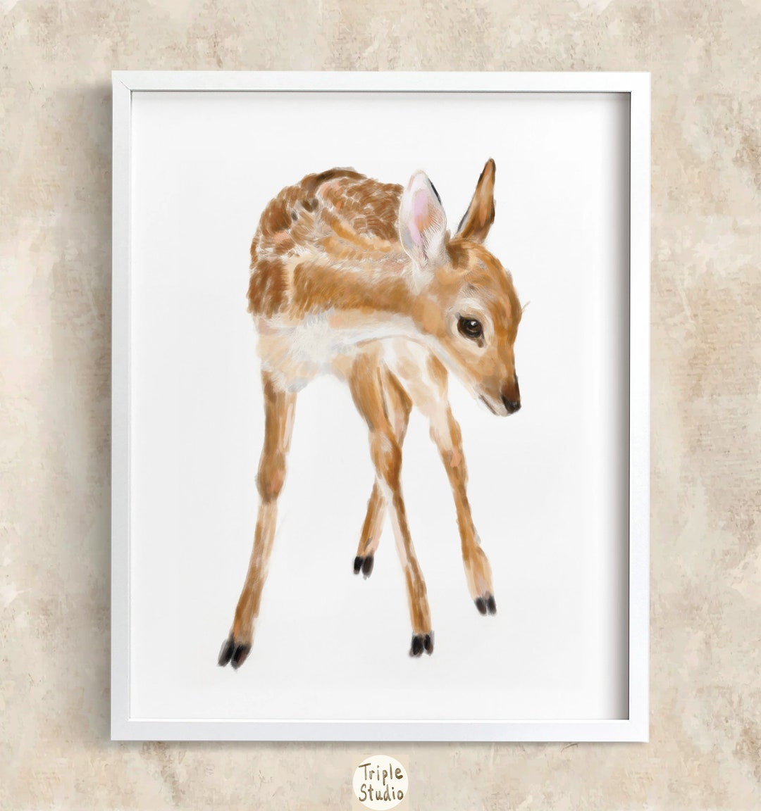 Gentle Deer Art Print, Fawn Nursery Decor, Woodland Animals Art Print
