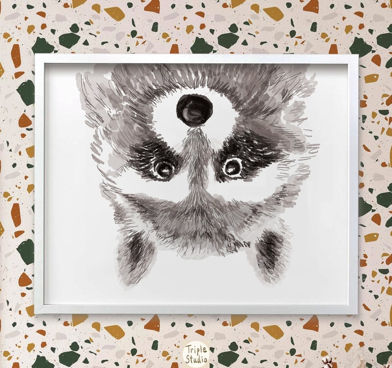 Raccoon Print Baby Nursery Art Watercolor Painting Fun Raccoon Art Kids Wall Art Woodland Nursery Raccoon Art Woodland Animal image 1