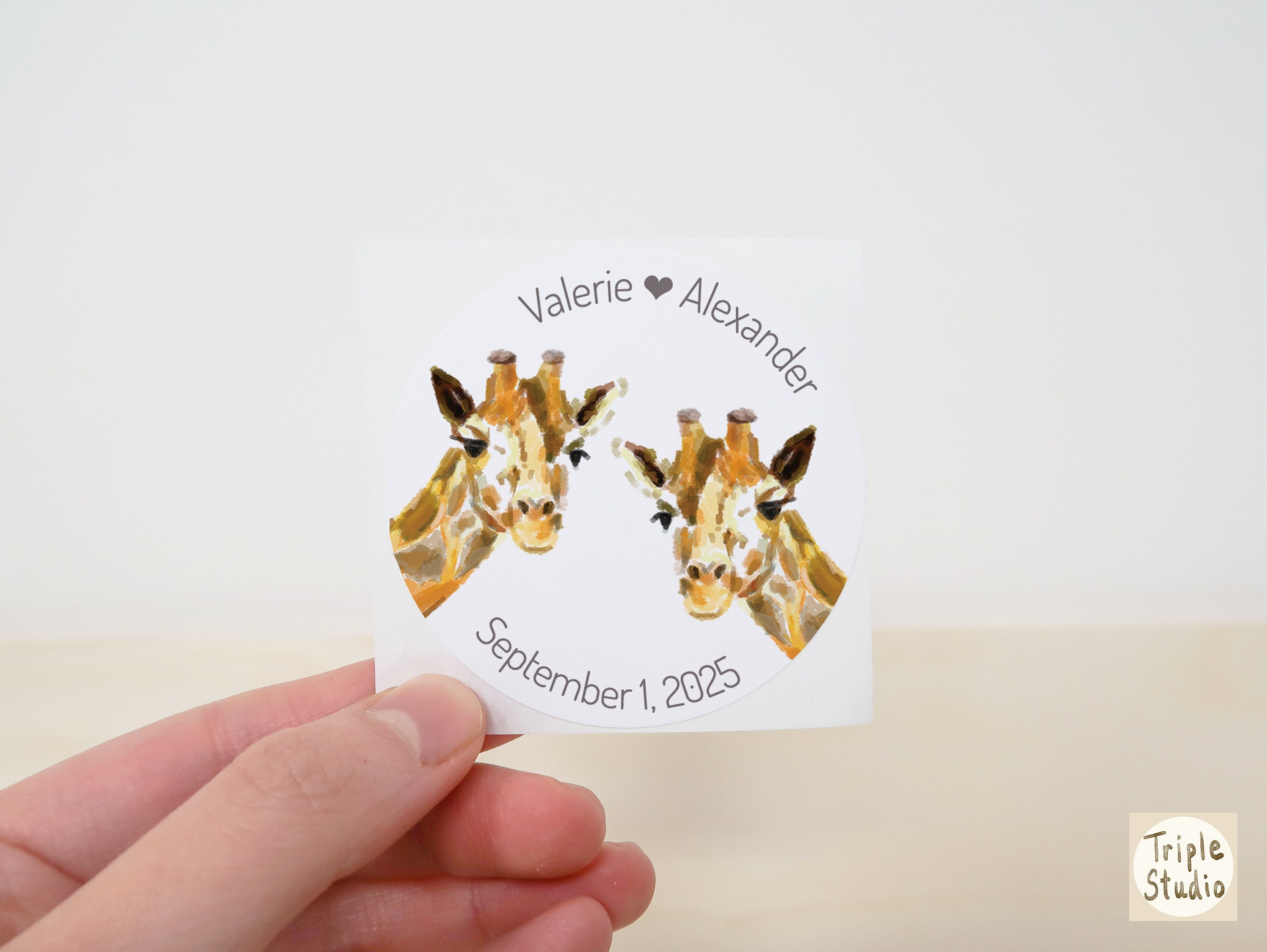 Personalized Safari Wedding Thank You Stickers – Custom Giraffe Zoo Party Favors, Tropical Gift Tags w Names & Save Date, Guest Invitation